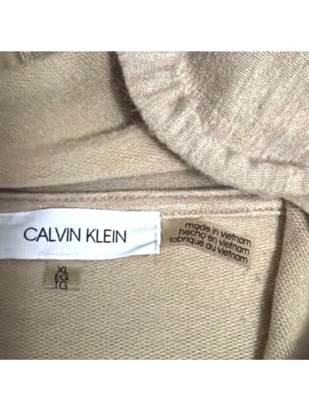Calvin Klein Beige Muscle Fleece XL With Kangaroo Pocket & Funnel Hoodie - Picture 4 of 7